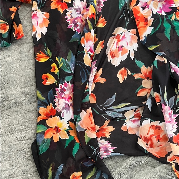 Avenue Black Floral Wrap Kimono with Orange, Yellow & Green Accents - Picture 5 of 5